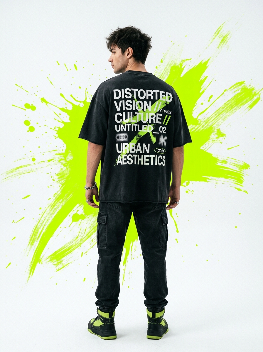 ZUFÉ Streetwear Model in Black Shirt with Neon Splash